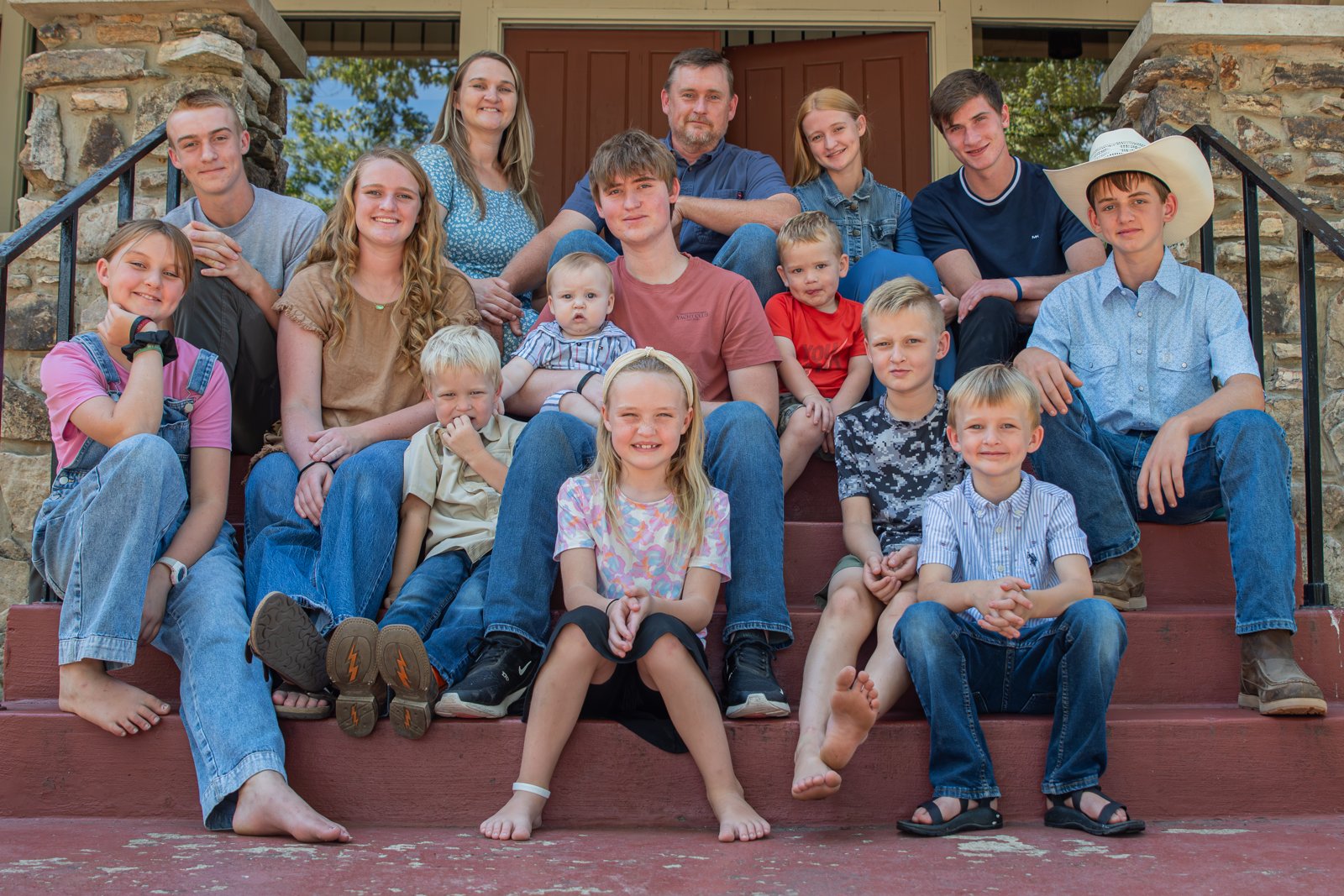 The Pickering family together on the front steps
